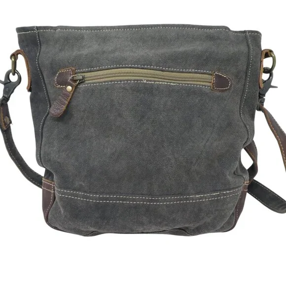 Myra Bag Brown Gray Cotton Leather Mandala Crossbody Shoulder Bag Purse - Picture 4 of 12